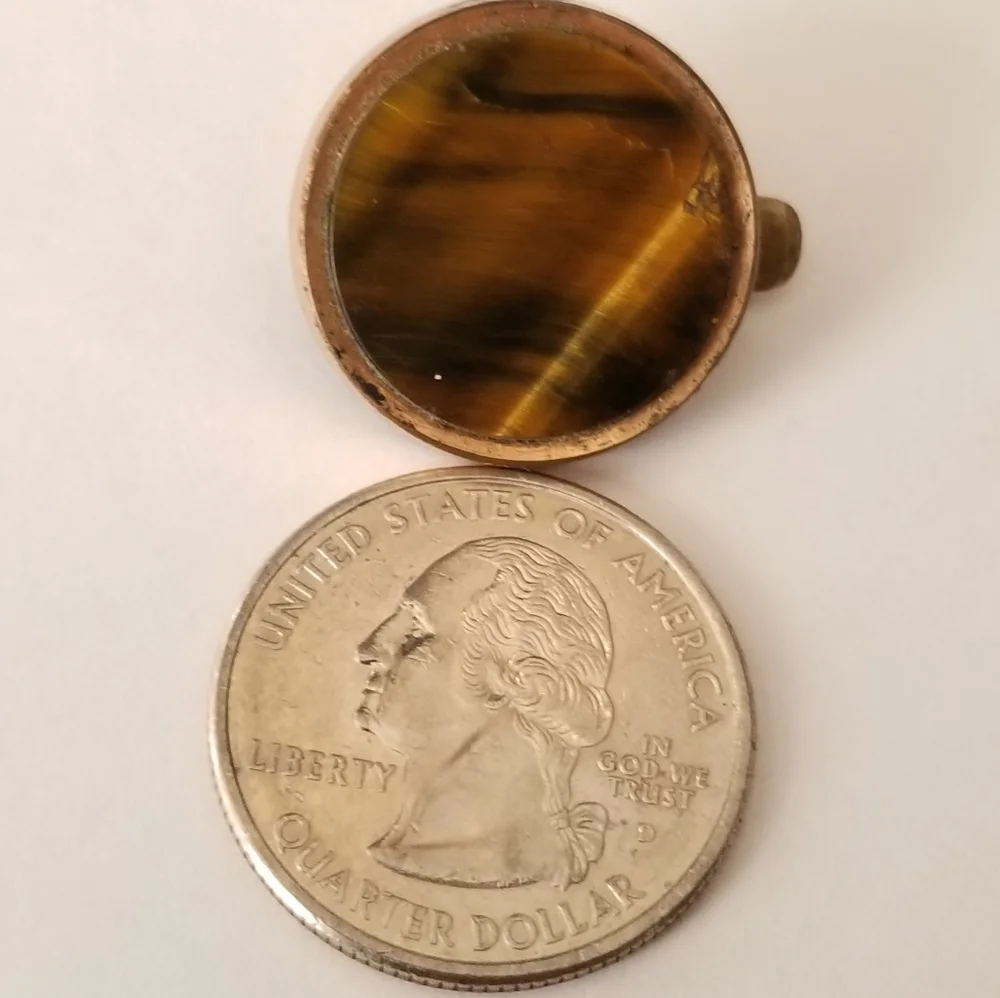 Antique 1881 Tiger's Eye stone collar stud gold tone Victorian vintage